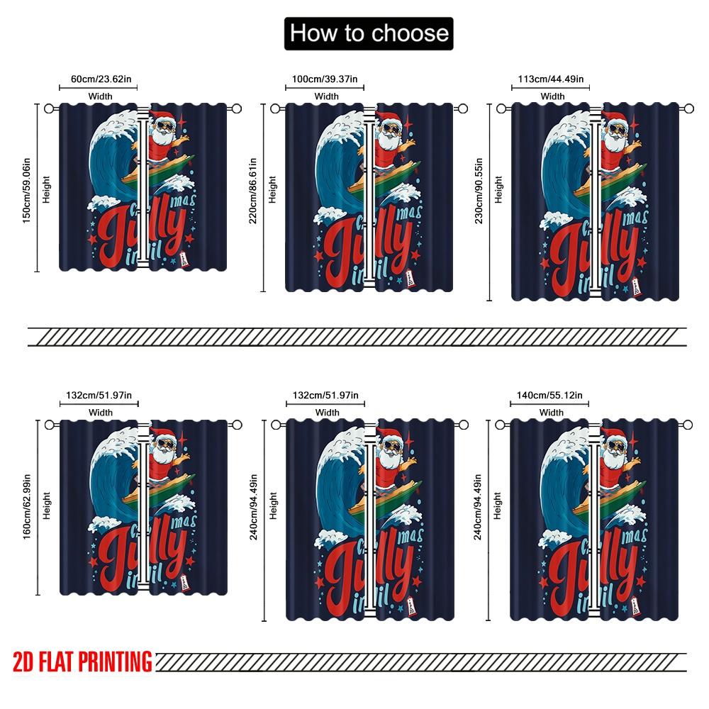 2pcs,2D Plane Printing Curtains&Window Treatment Surfing Santa & Reindeer Versatile Polyester Fabric (without Rod) Decorations