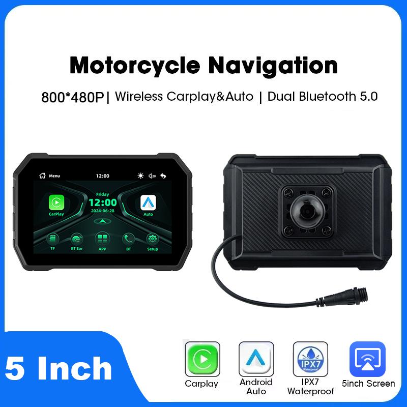 5 inch Wireless CarPlay Moto Android Auto Motorcycle GPS Navigation Display Screen Portable Digital Motorcycle Dashboard