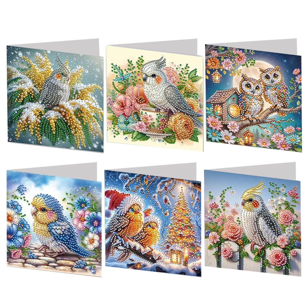 6pcs DIY Rhinestone Diamond Art Mosaic Postcards Xmas Pattern Diamond Art Handmade Cards for Holiday Blessings Christmas Gift