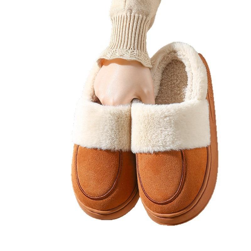 Cotton slippers women autumn and winter indoor home couple thick bottom warm suede fluffy slippers men wear outside in winter