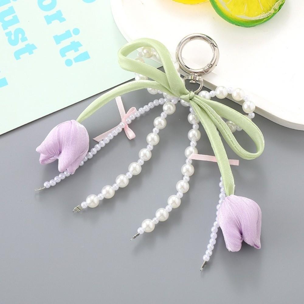 Cute Bag Charm Pendant Pearl Anti-loss Keyring INS Tulip Keychain Jewelry Wallet