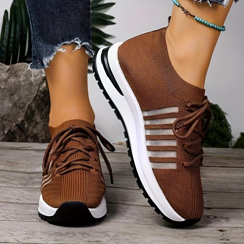 

Женские дышащие сетчатые кроссовки - Легкая амортизирующая подошва из ЭВА, низкие кроссовки на шнуровке для комфорта в любое время года 43 темно-коричневого