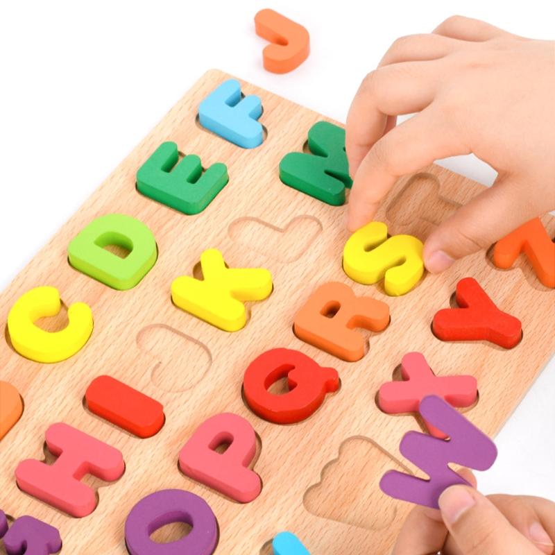 Wooden Puzzle Board Shape Matching Toy Alphabet/Number/Geometric Tangram Busy Board Jigsaw for Baby Kids Early Education