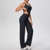 Solid Color Racerback Tank & High Waist Wide-Leg Yoga Pants Fitness Set