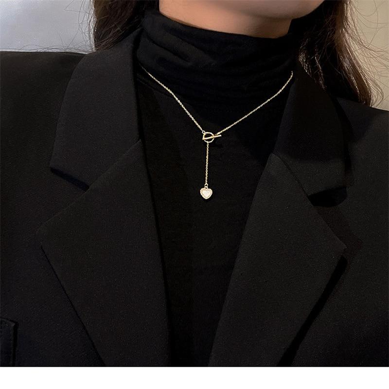 Korean Fashion Sex Heart Titanium Steel Necklace Simple Trend Micro -Inlaid Zircon Pendant Cold Wind Necklace Jewelry Wholesale