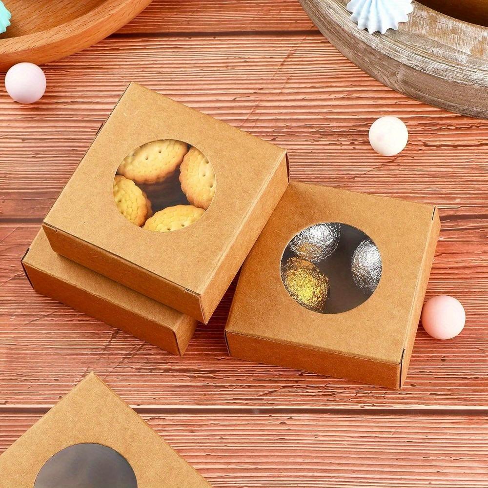 22 шт. квадратных подарочных коробок из крафт-бумаги с прозрачным ПВХ-окном BurlyWood, идеально подходящих для упаковки подарков на вечеринку, выпечки и ювелирных изделий