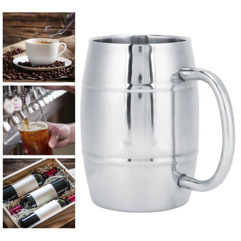 Tasse à bière à double paroi en acier inoxydable avec poignée pour boissons froides
