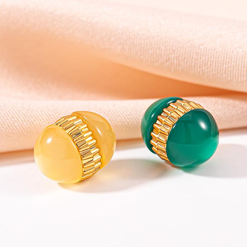 10Pcs Alloy National Style Auxiliary Materials Fashion Colorful Buttons Chinese Style Ellipse Resin Bead