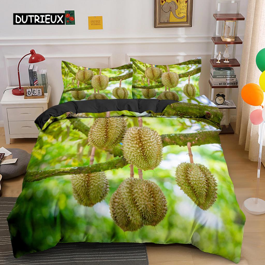 Tropikalny Owoc Durian Poszewka na Kołdrę Mikrofibra Pościel Zestaw 3D Nadruk Poszewka na Kołdrę Z Poszewkami Król Dla Nastolatka Dorosłego Wystrój Sypialni