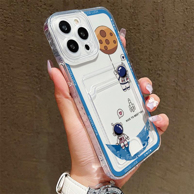 Card Slot Holder Silicone Wallet Pocket Case For Samsung S23 S24 S25 Plus iPhone 17 Air 16 14 Pro Max Oppo Reno 10 11 12 Pro Cover Clear Phone Bumper