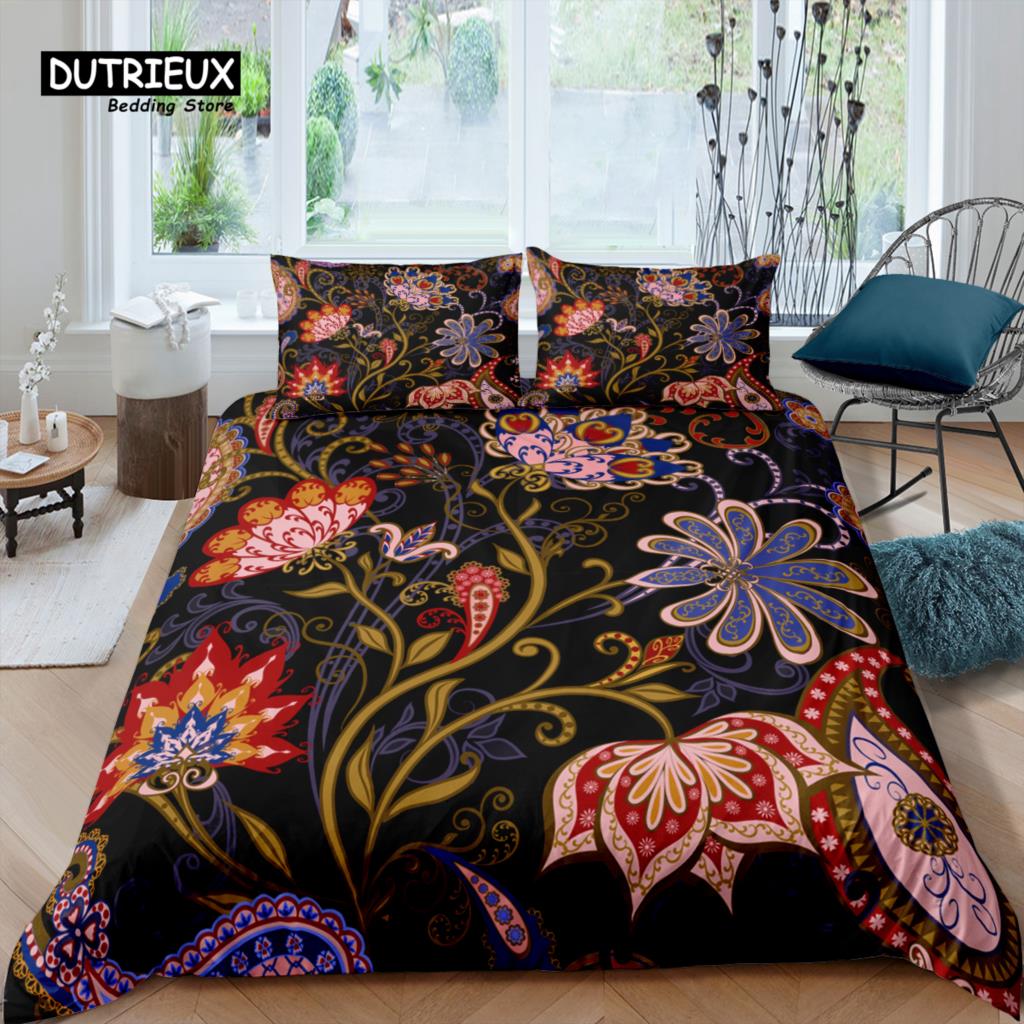 Home Living Luxury 3D Golden Paisley Bedding Set Flower Duvet Cover Pillowcase Queen and King EU/US/AU/UK Size Comforter Bedding