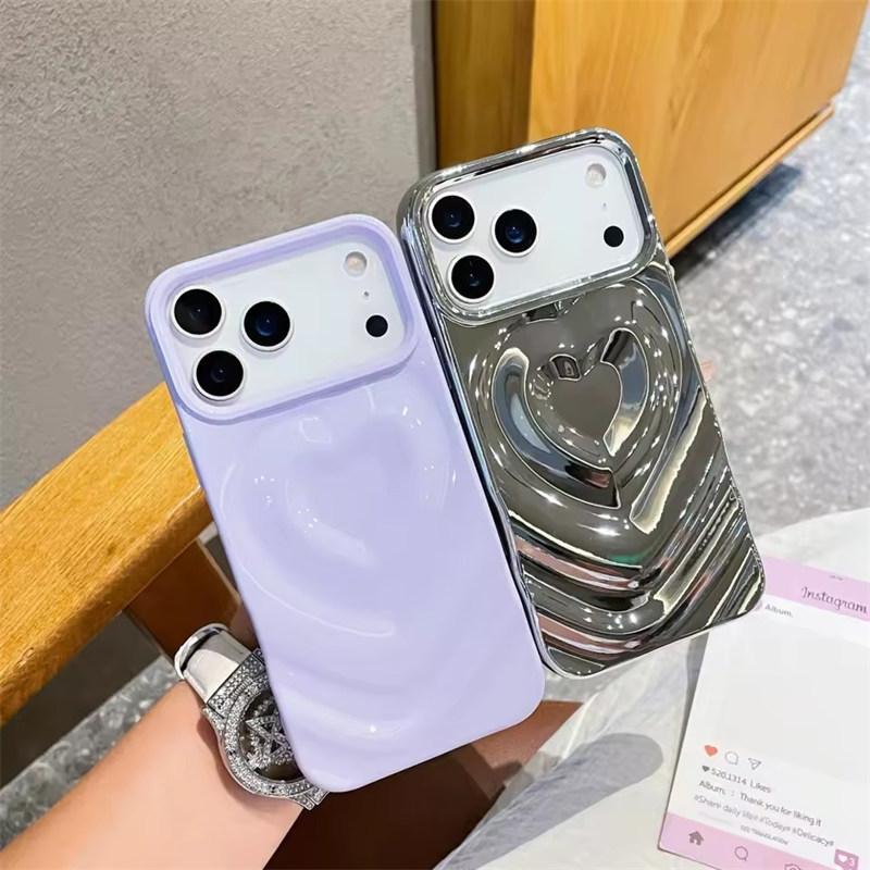 Fashion 3D Love Heart Candy Color Phone Case for iPhone 17 Air 16E 15 14 13 12 11 Pro Max Ripple Ultra Slim Shockproof Ins Cover