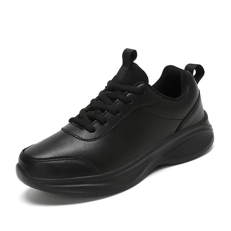 Microfiber Leather Shoes Pure Black Lightweight Sports Shoes Low-top Couple Shoes Large Size Casual Walking Running Shoes
