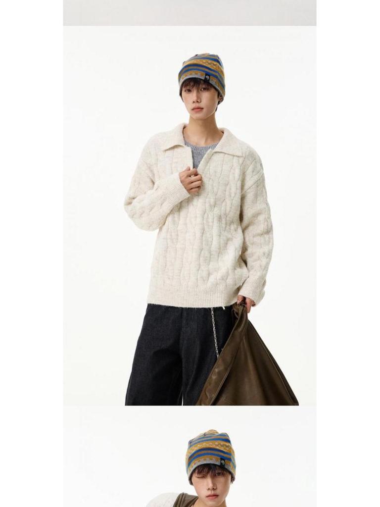 Unisex Faux Two-Piece V-Neck Knit Sweater - Loose, Lazy Style Wool Base Layer for Autumn/Winter.