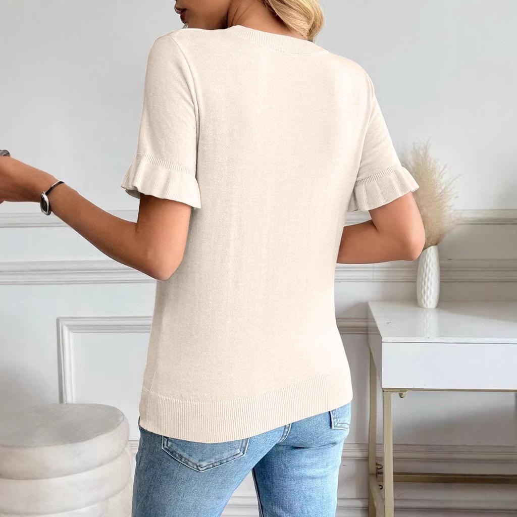 Women's Casual Knit Top Short Sleeve Puff Sleeve Sweater Pullover Lightweight Crew Neck Soft Fabric Comfortable Fit