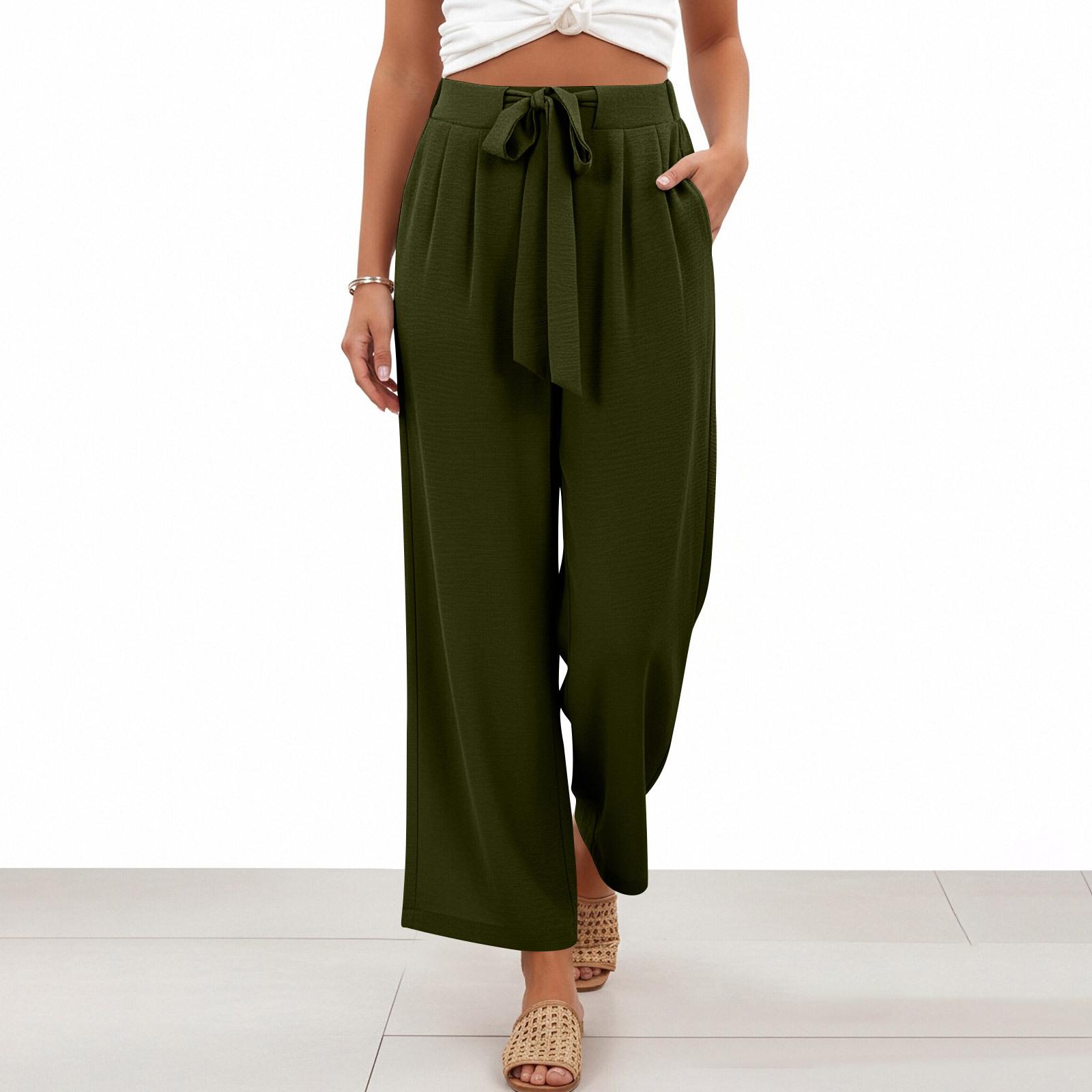 Womens Palazzo Pants Summer Casual Flowy Wide Leg Trousers Beach Travel Vacation Outfits XL