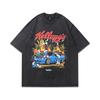 Men'S Half-Sleeved T-Shirt American Hip-Hop Retro Print Oversize Washed Short-Sleeved T-Shirt