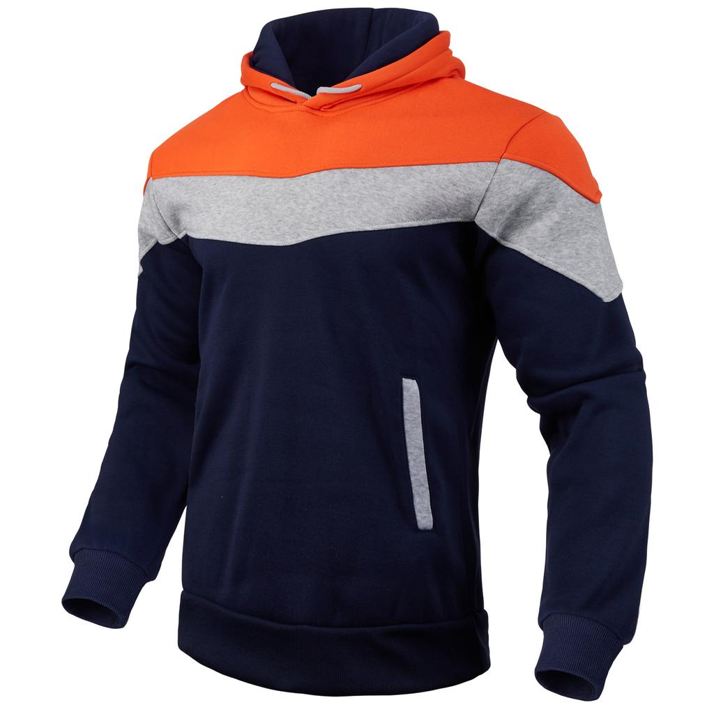 Felpa con Cappuccio Patchwork a Tre Colori da Uomo a Manica Lunga Pile Felpe Autunno Inverno Calda Maglia a Manica Lunga Top