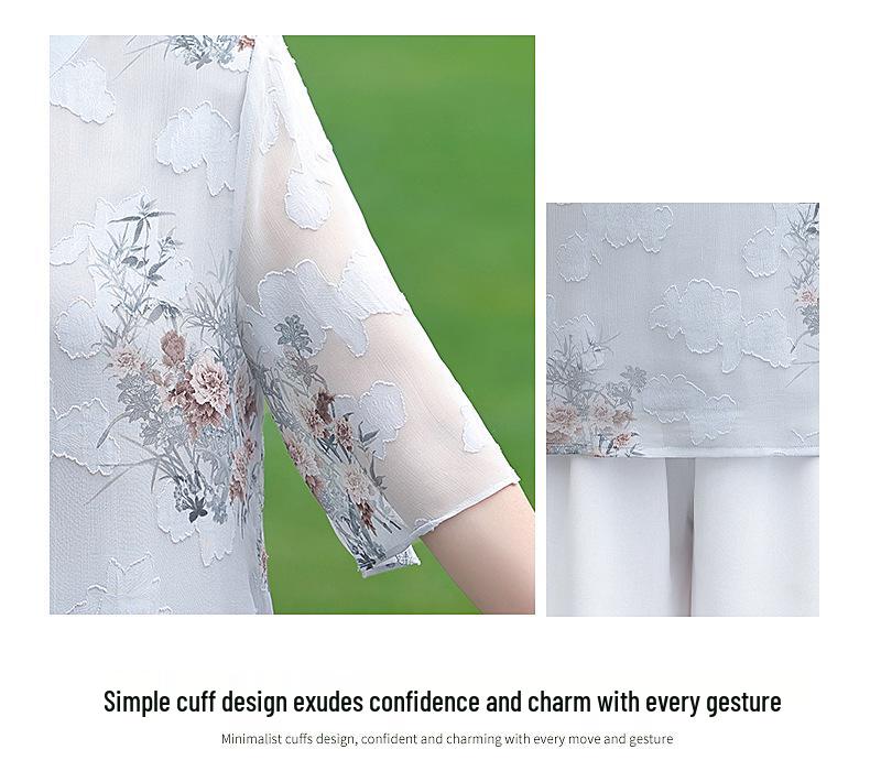 Elegant Chinese-Style Chiffon Blouse for Middle-Aged and Elderly Women - Summer Fashion