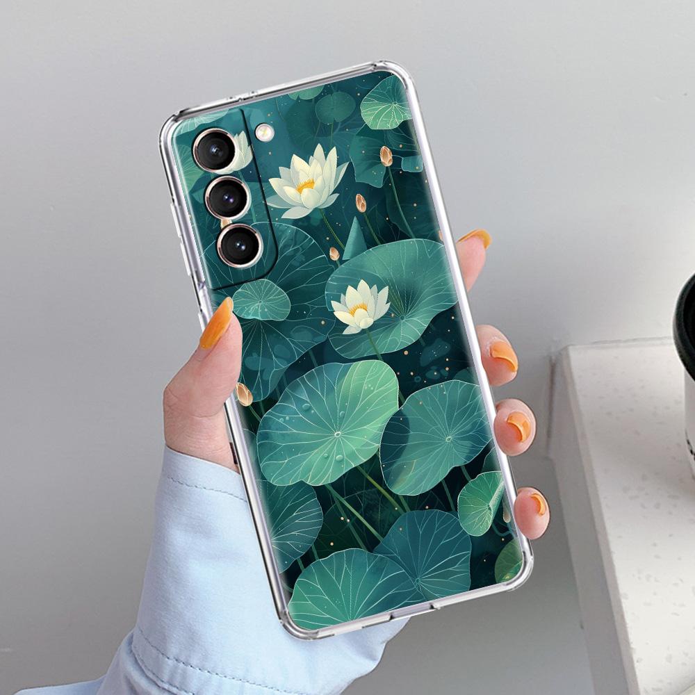 Phone Case For Samsung Galaxy S26 S25 S24 S23 S22 Ultra S20 S21 FE 5G Plus Soft Clear Cover Lotus Pattern