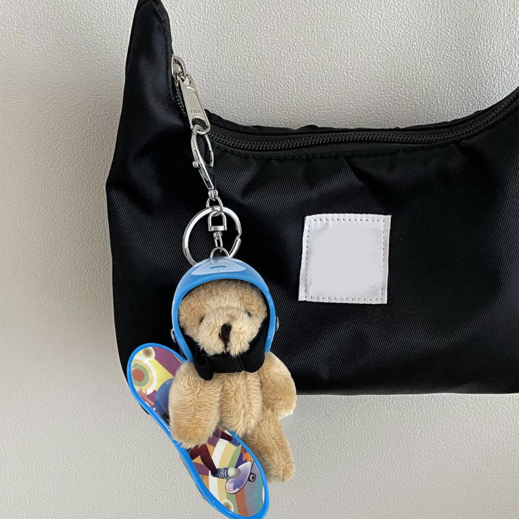 Small Skateboarding Bear Plush Keychain Fashion Bear Bag Charm Hanging Decors Plush Texture Perfect for Backpacks and Key