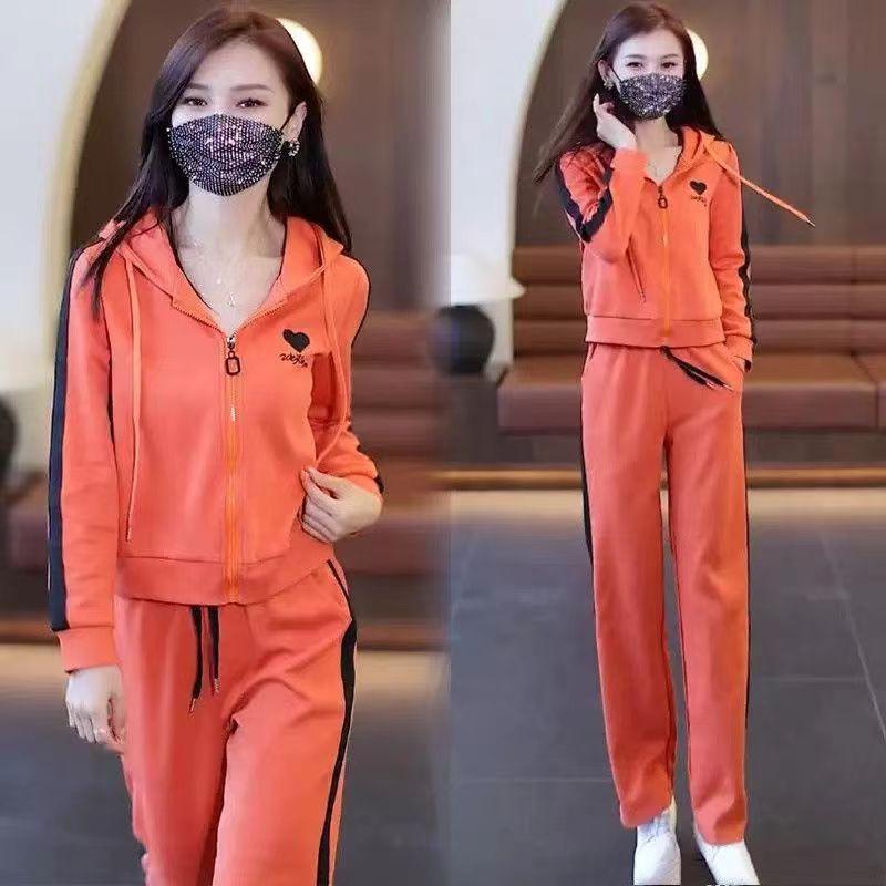 Damski wiosenny zestaw dwuczęściowy bluza z kapturem i spodnie z szerokimi nogawkami do biegania