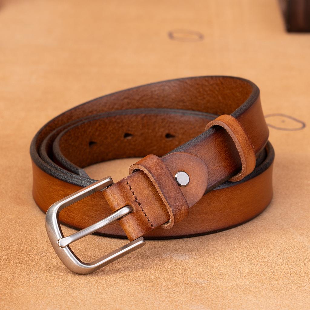 Leather Belt First Layer Cowhide Retro Versatile Tree Paste Leather Pin Buckle Retro Belt Middle-Aged And Young Men'S Belt