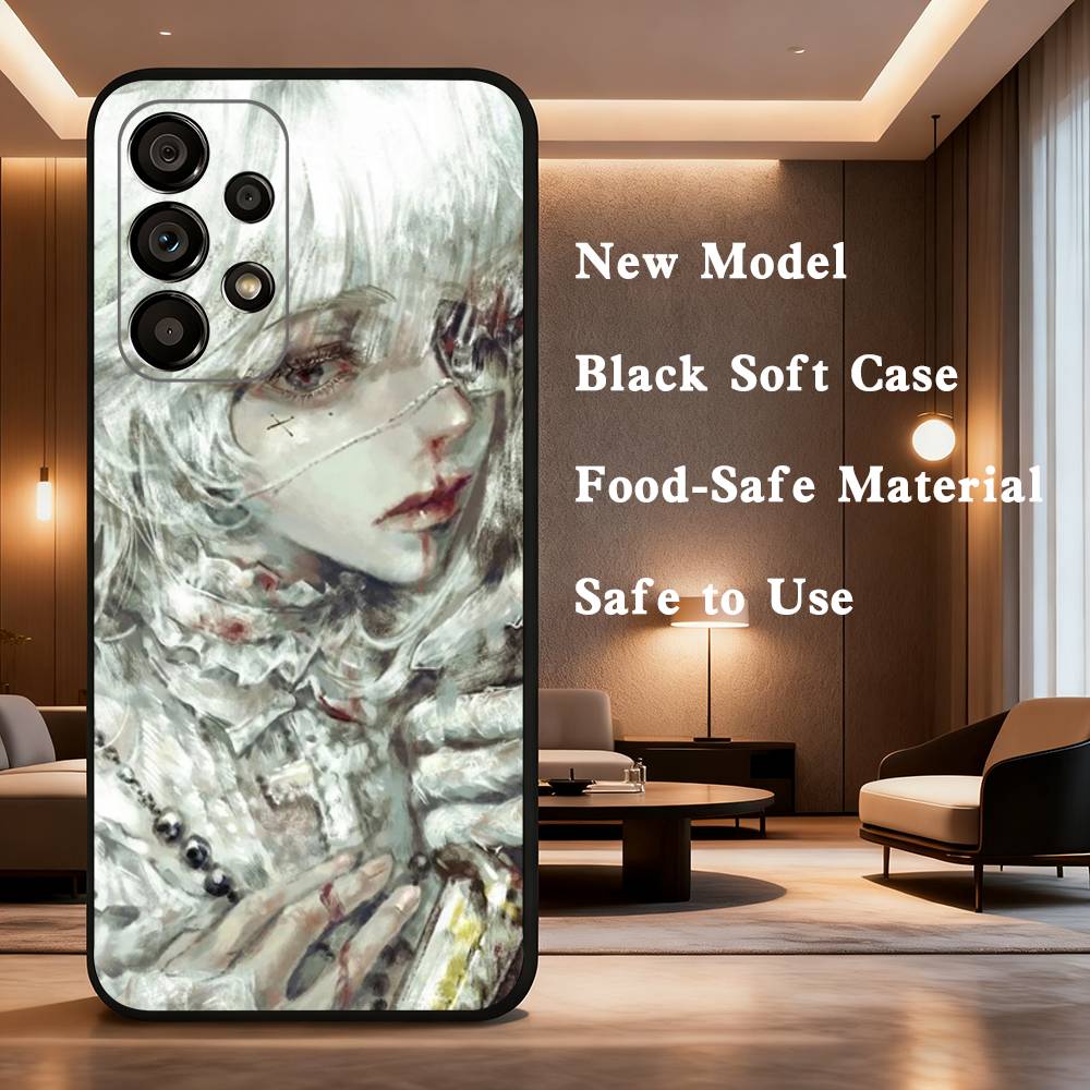 Sword  White Hair Witch For Samsung Galaxy A73,31,71,53,32,72,Note,22,41,8,9,52,J7,Soft Black Silicone Cover Case