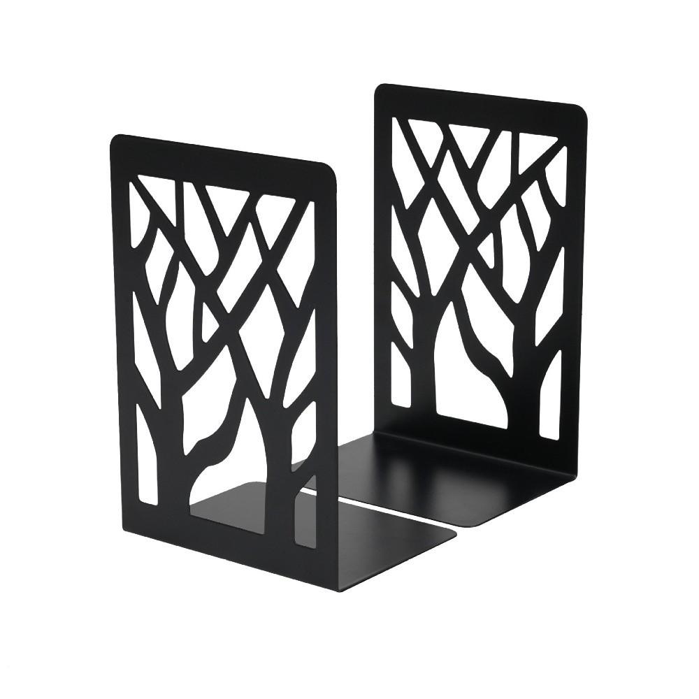 2Pcs Hollow Tree Pattern Metal Bookends T-Shape Non-slip Book Holder  Gift