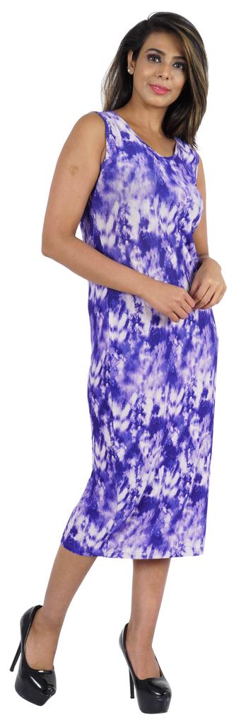 Bimba Printed Bodycon Midi Dress For Women Casual Sleeveless Viscose Jersey