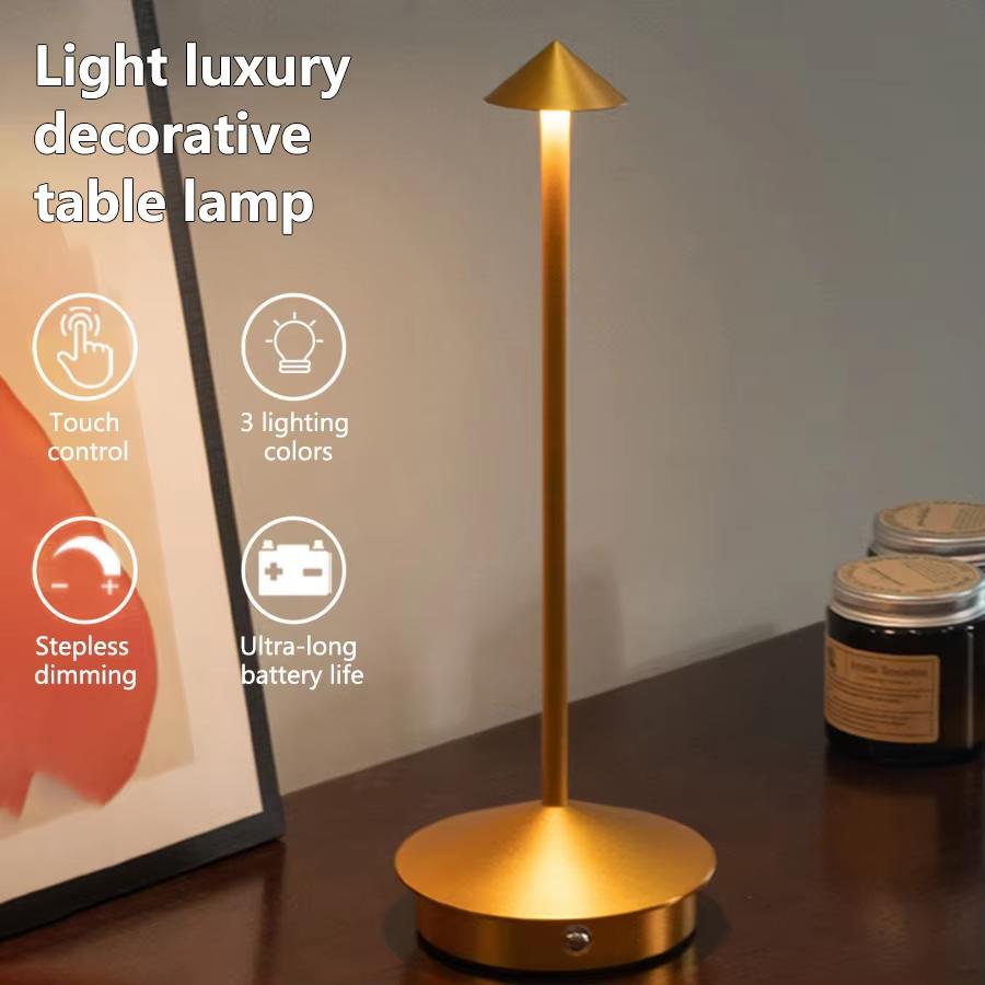Creative LED Pointed Desk Lamp Charging Touch 3 Color Stepless Dimming Night Light Hotel Bar Restaurant Table Decoration Light
