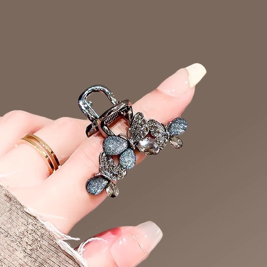 Glazed Butterfly Rhinestone Small Shark Hair Claw Clip Women Bang Top Clip Half Updo Elegant Daily Hair Accessories
