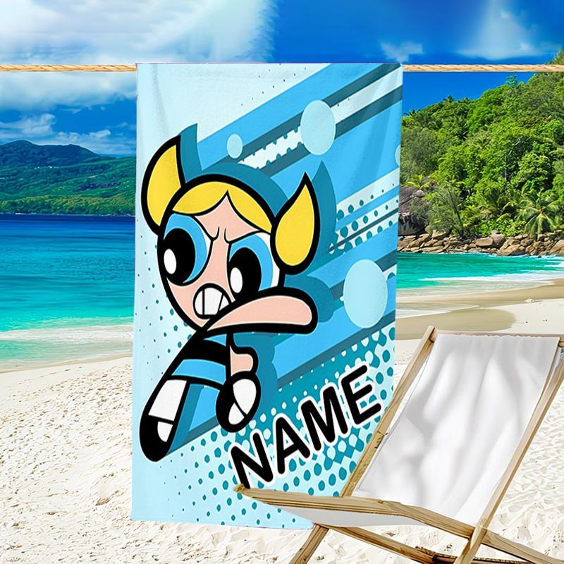 1pc The Powerpuff Girls2 Beach Towel with Custom Name, Beach/Swimming/Bath/Picnic/Camping Towel, Suitable for Seaside Beaches