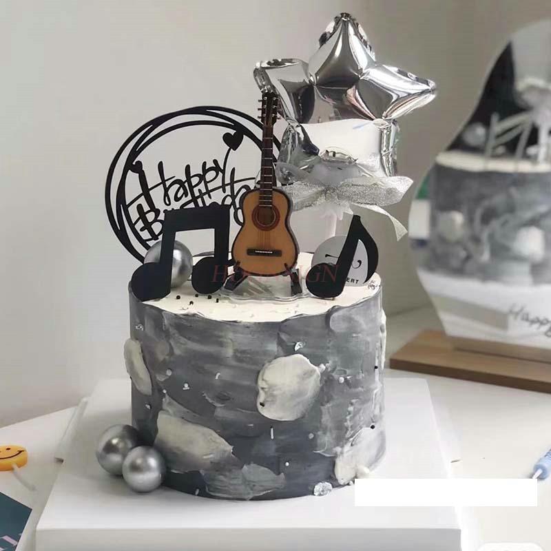 10 Pezzi Decorazioni Torta di Compleanno Chitarra Musicale Violino Ornamenti Note Acrilico Inseribili Strumento Musicale Tema Accessori da Forno