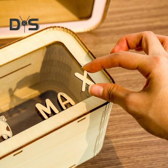 Transparent Trälåda för Pengar Stor Kapacitet Spargris Mynt Kontantbehållare Barn Vuxna DIY Tecknad Pengasparande Fodral Förvaringsburk Dekoration