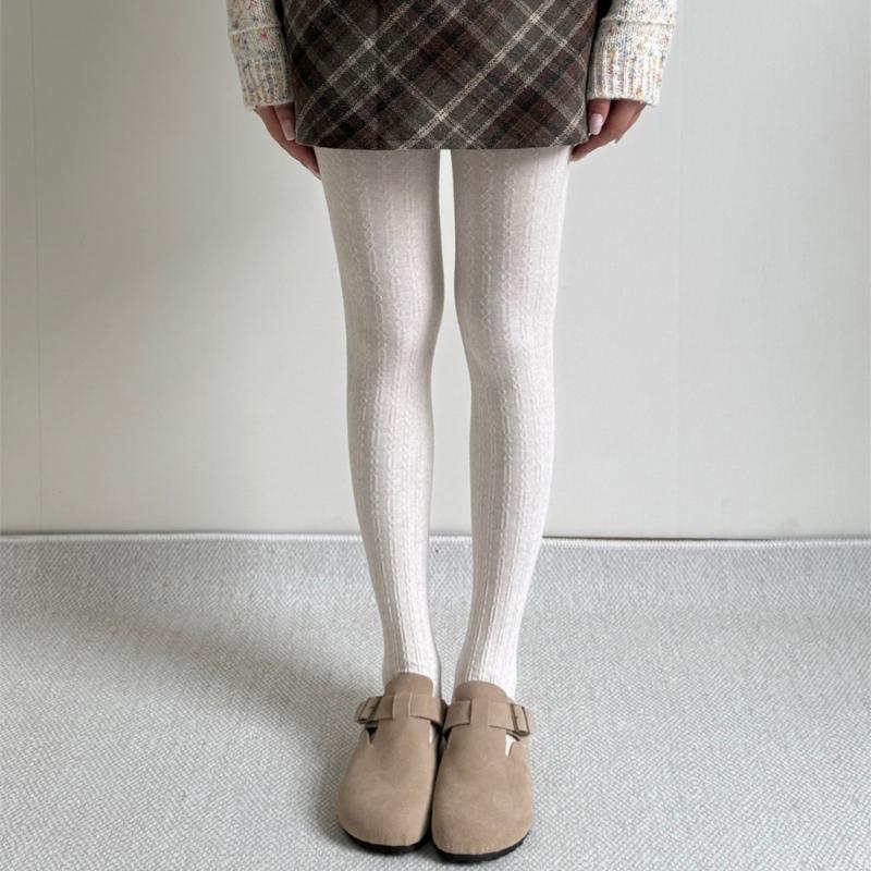 Vintage Chain Twist Striped Pattern Cotton Tights for Women Breathable Leggings Spring Fall Opaque Pantyhose Stockings