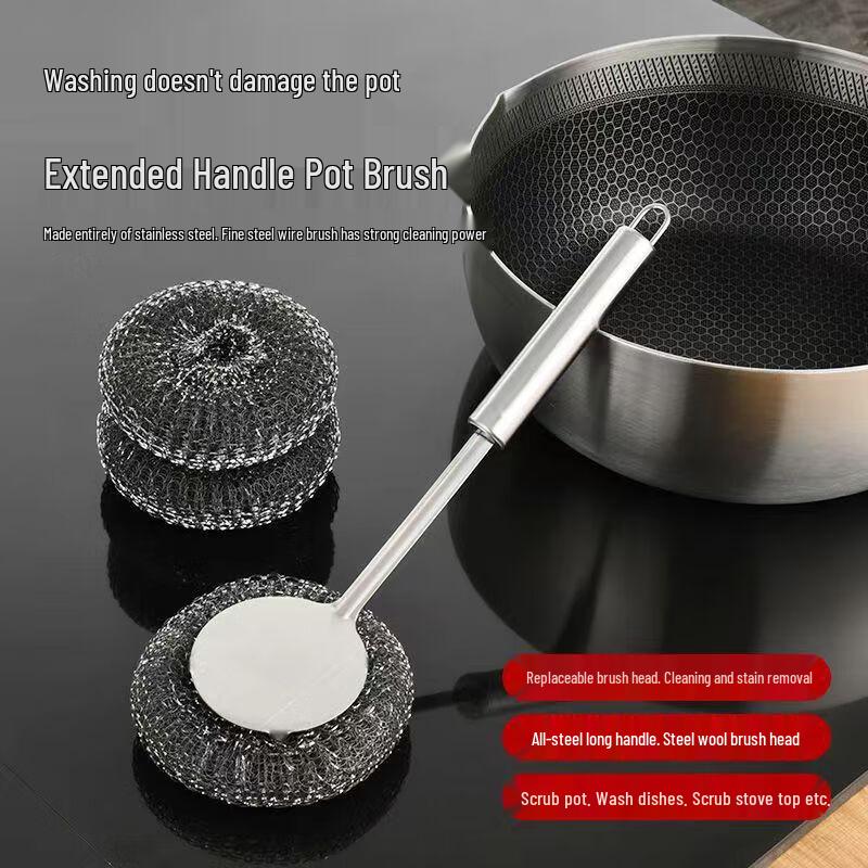 Stainless Steel Pot Brush with Replacement Heads