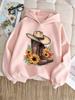 Vintage Western Cowboy Boots Hat Sunflower Art Print Kids Hoodie Loose Oversized Pullover Boys Girls Streetwear Sweatshirt