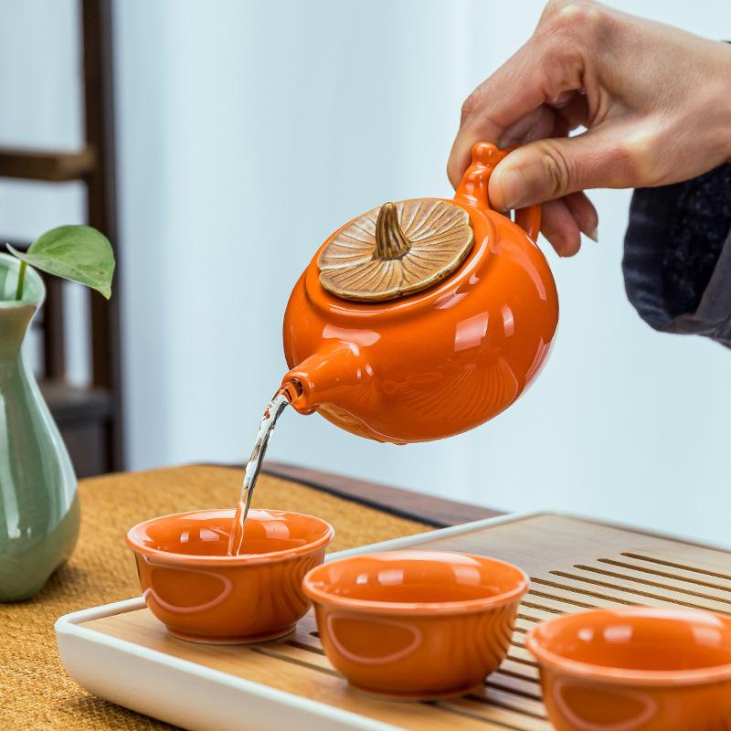 New Year's Day Persimmon Ruyi Tea Set Commemorative Kung Fu Ceramic Persimmon Wedding Festive Set of Business Event Gifts