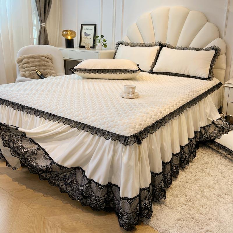 Lace Style Bed Skirt Quilted Bed Cover Queen/King Size Bedspread Solid Color Mattress Protector Falda De Cama (No Pillowcase)