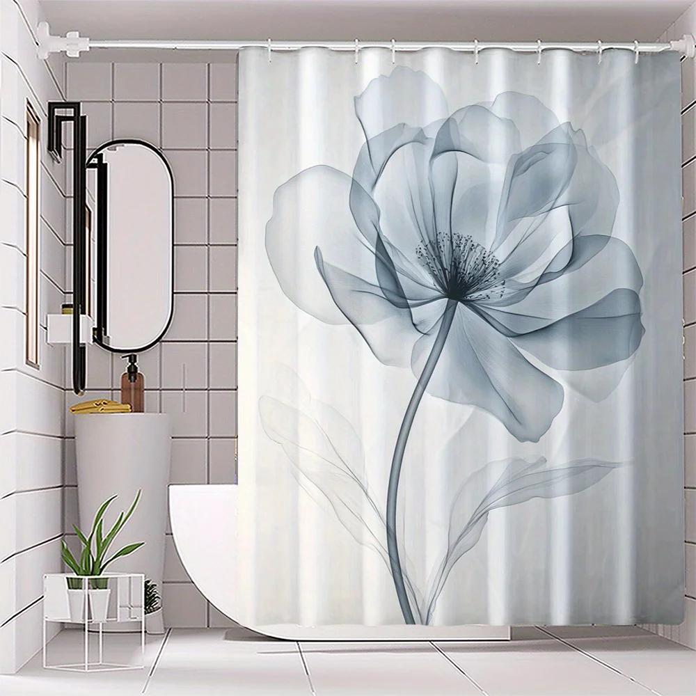 

1 шт. Цифровая печать Цветочный Полиэстер Водонепроницаемый Разделитель для Ванной с Крючками, Тканая Водостойкая Штора для Ванной, Декор для Всех Сезонов W90xH180cm