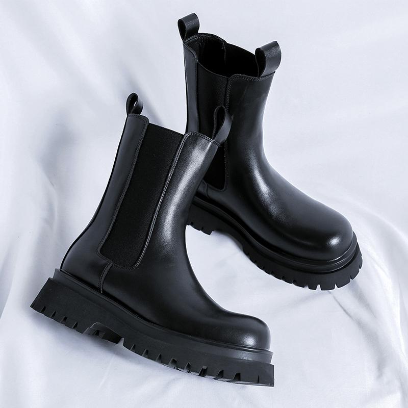 Men's Black boots Classic designer casual style Party or work 38-46 Fashion outdoor street High top leather shoes Thick soled