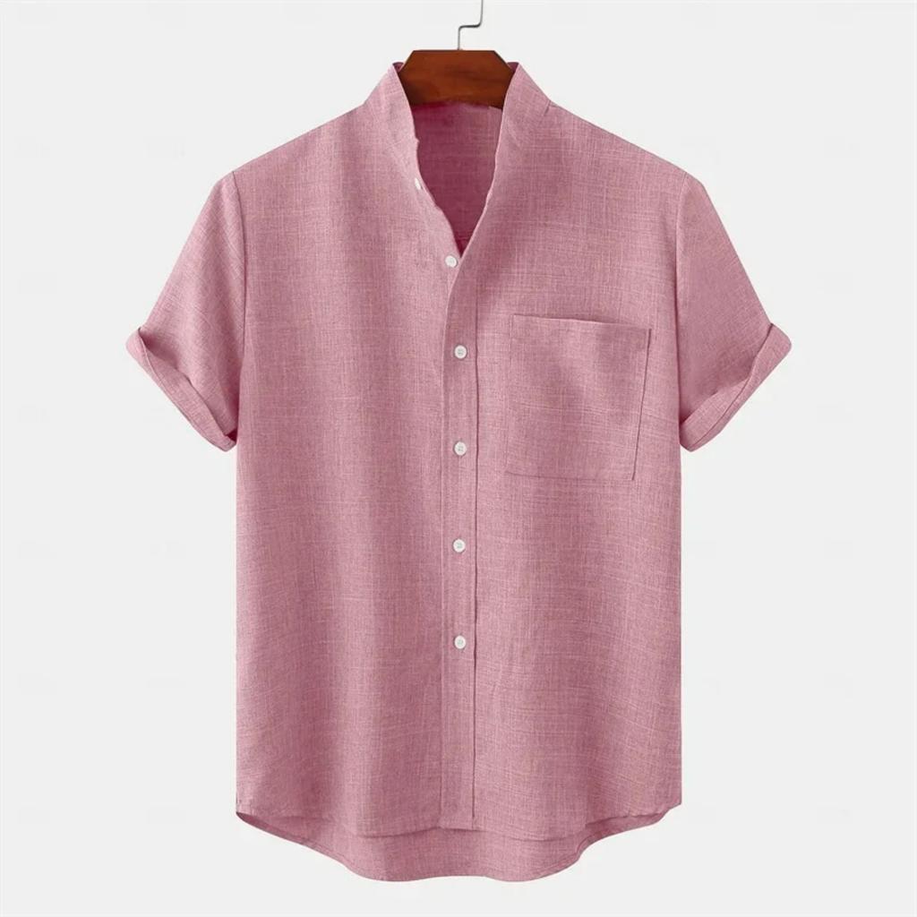 Summer New Stand-up Collar Simple Solid Color Button-down Short-sleeved Shirt Fashion Trend Shirt Men