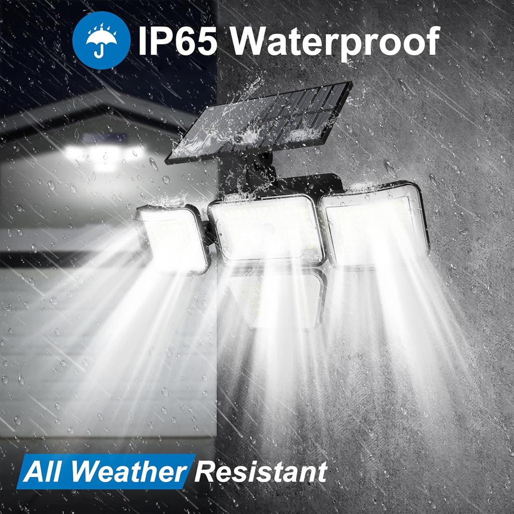 278LED Solar Lights with Motion Sensor Light 4 Mode Outdoor Waterproof 4 Head Solar Security Floodlights for Yard Garden Garage