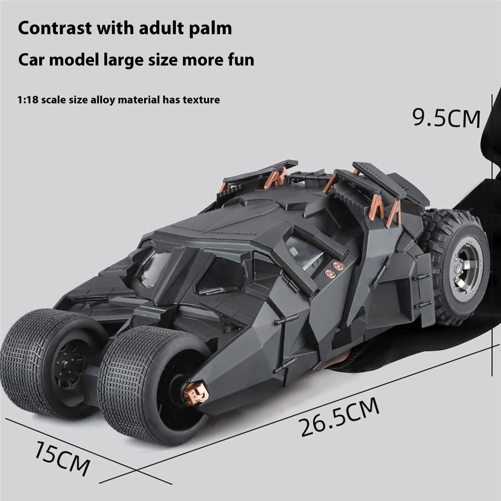 1:18 Cool Batmobile Alloy Model Toys, Exquisite Desktop Ornaments, Cool Sound and Light Spray, Christmas Gifts