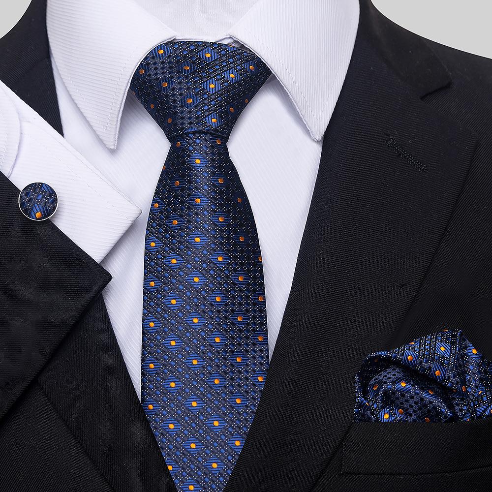 Korean Version Of Casual Floral Tie Men'S Jacquard Polyester Silk Pocket Towel Cufflink Tie Set