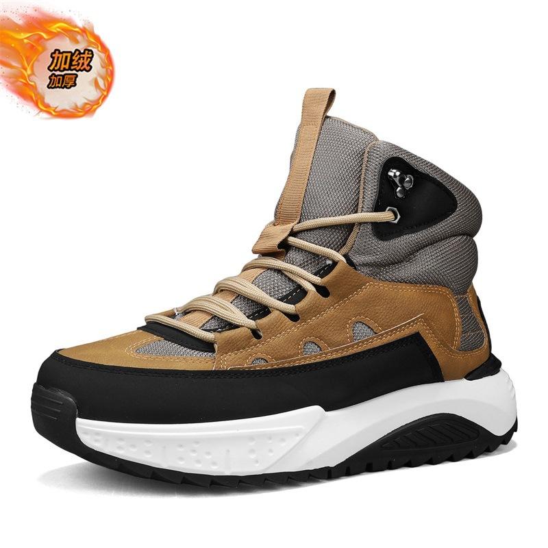 

Зимние мужские высокие уличные нескользящие мужские ботинки с набивкой и утолщенные теплые хлопковые ботинки, морозостойкие ботинки на толстой подошве для снега для Северо-Востока 44 хаки