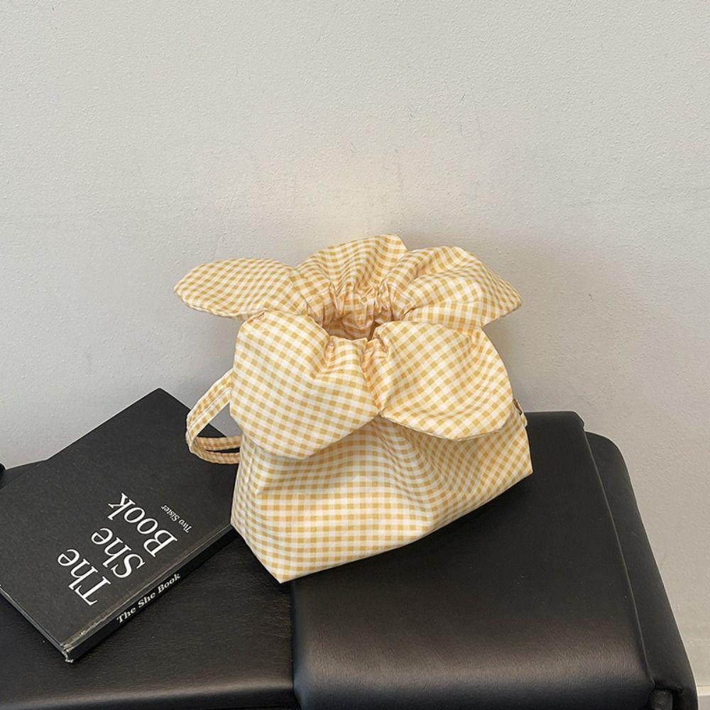 Cute Plaid Drawstring Bag Korean Style Shoulder Bags Casual Flower Handbag  Vacation