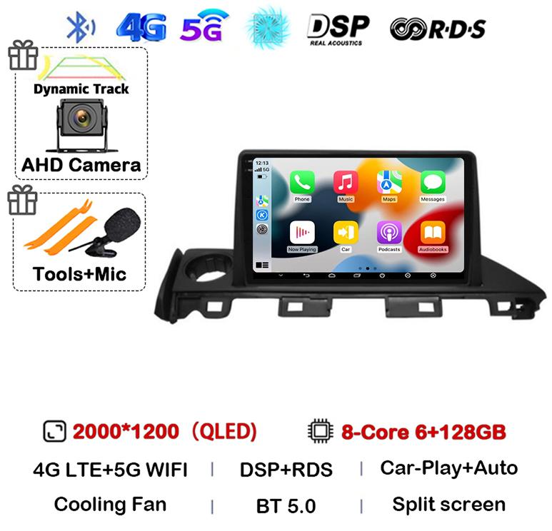 Android 14 Carplay Auto Car Radio For Mazda 6 Atenza 3 2016 2017 2018 GPS 4G+WIFI Video Player Multimedia Stereo Head Unit QLED