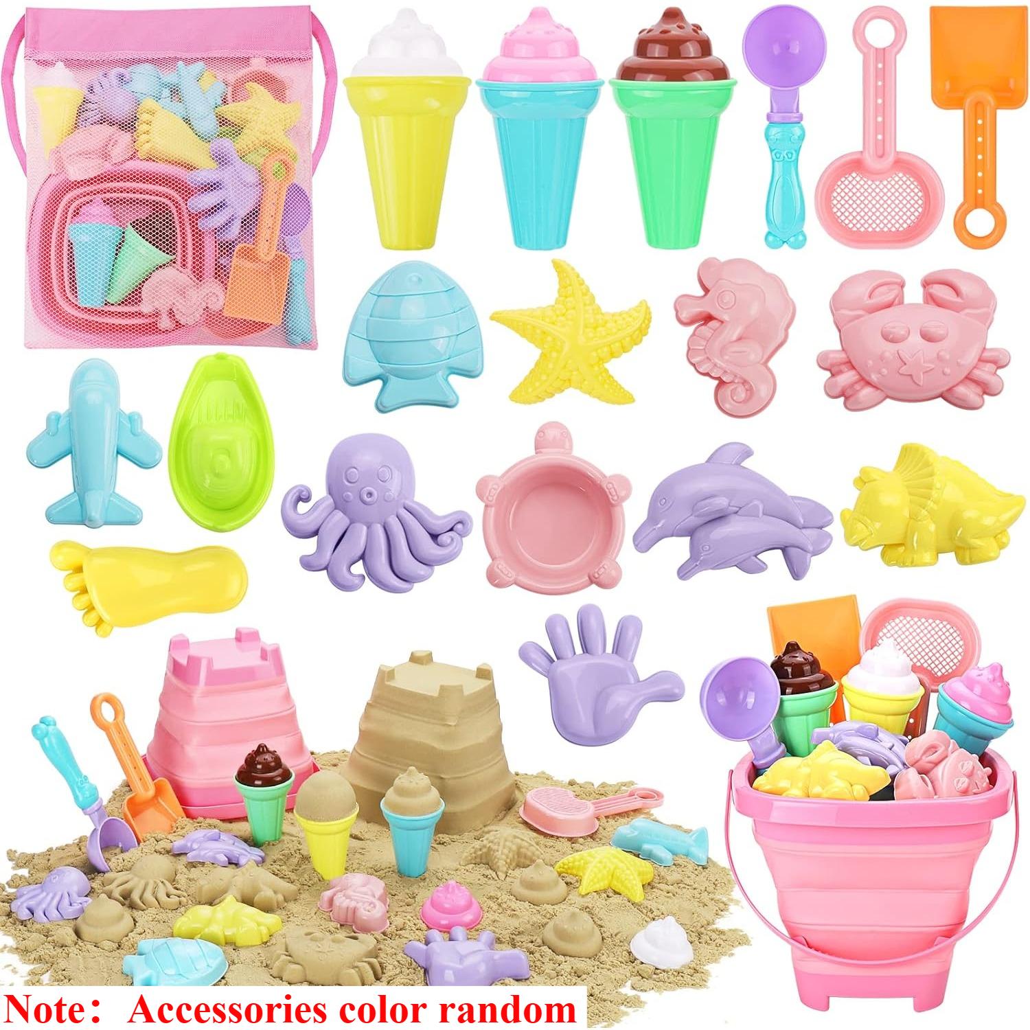 

Toddler Beach Plaything Ice Cream Sand Toys For Kids With Bucket Mesh Bag Shovels Sand Molds Watering Can Outdoor Sandbox Toys Set
